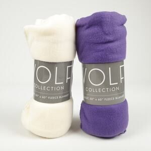 NEW Pair of Wolf Collection Classic 50'' x 60'' Fleece Blanket Off White Purple